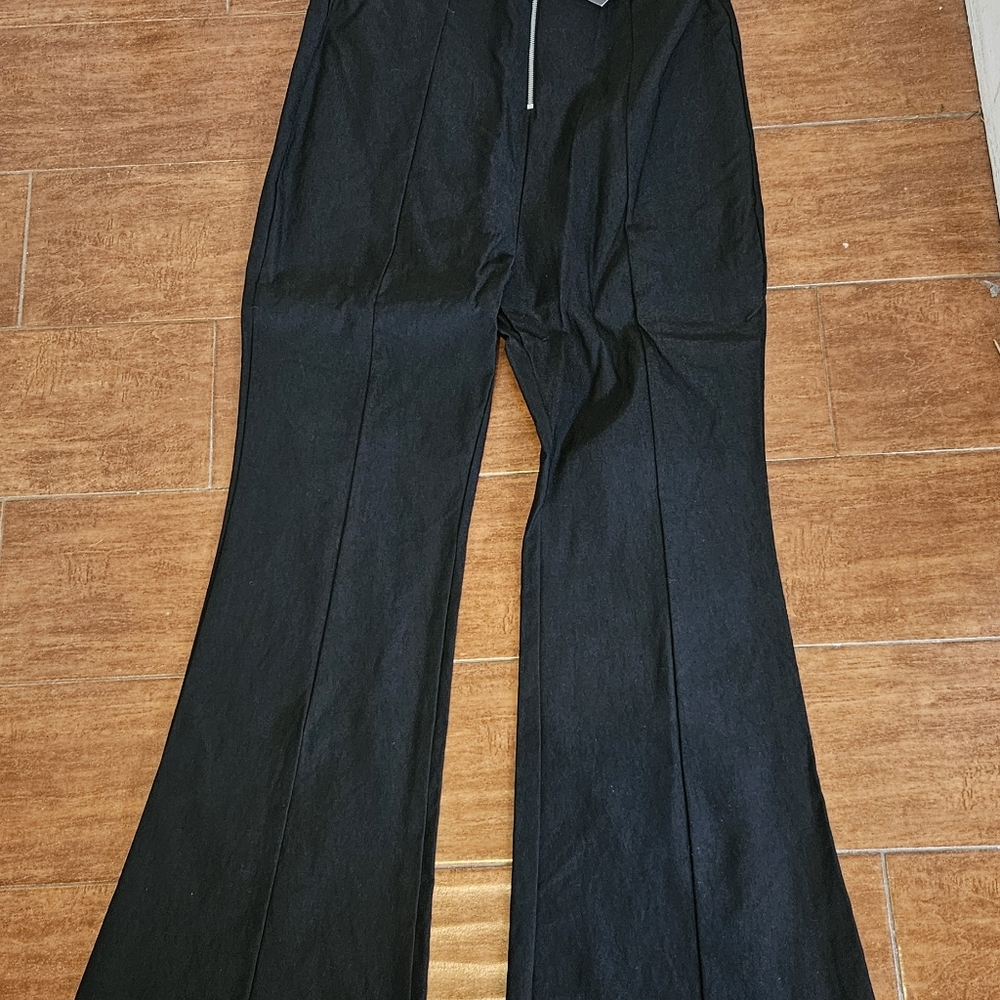 Dolls Kill I'll Take You There Black Flared Pull-On Pants with Center Crease